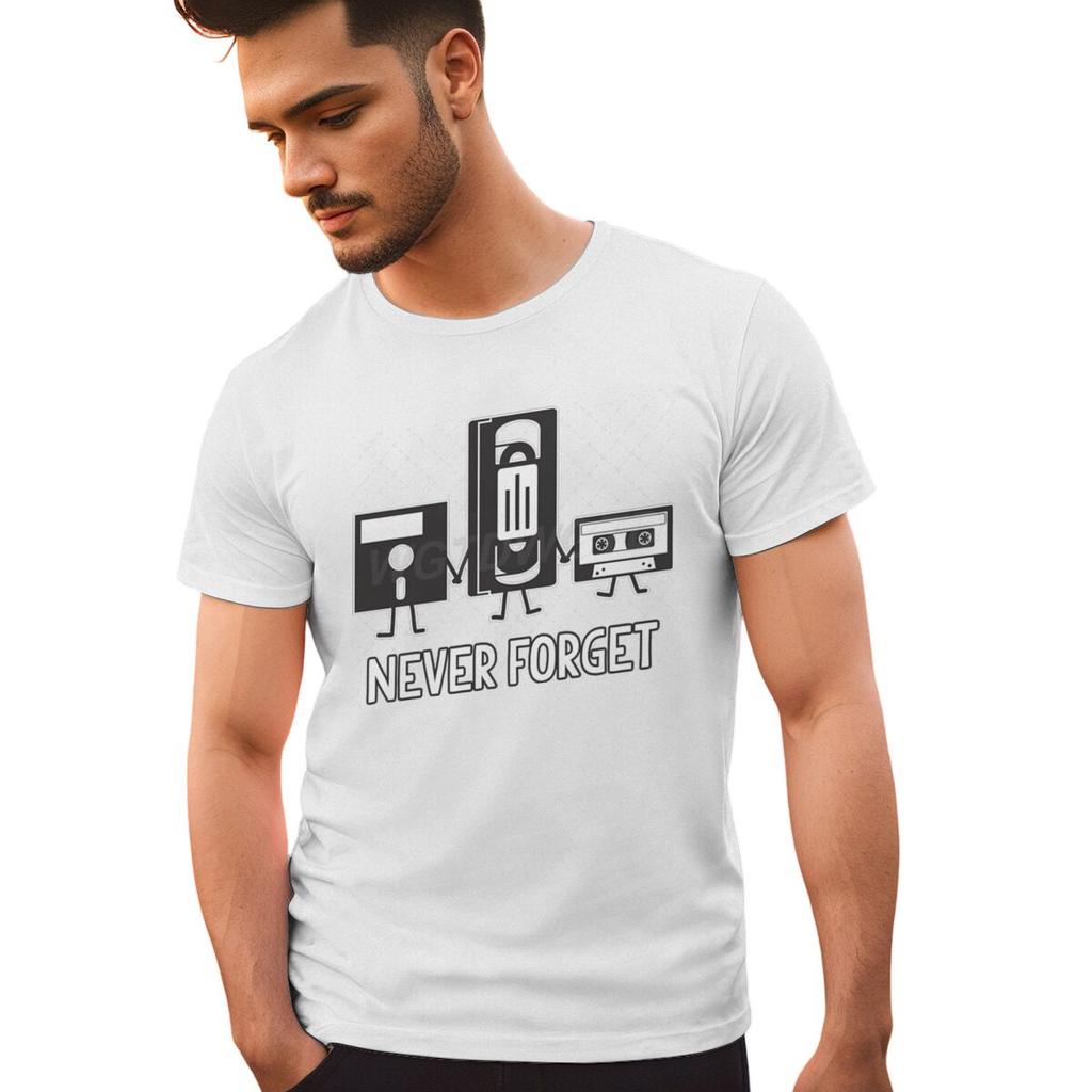 Never Forget Print Floppy Disk Cassette Tape Pattern T Shirts Men Women Vintage Short Sleeve Streetwear Fashion Male Tshirts
