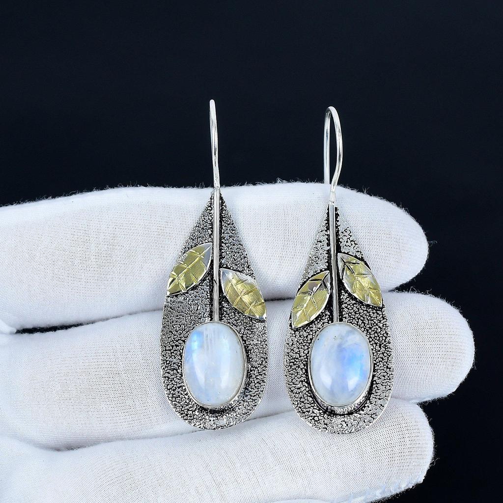 Rainbow Moonstone Earrings, 925 Sterling Silver Earrings, Handmade Silver Earrings For Gift, Moonstone Dangle Earrings For New Year Gift