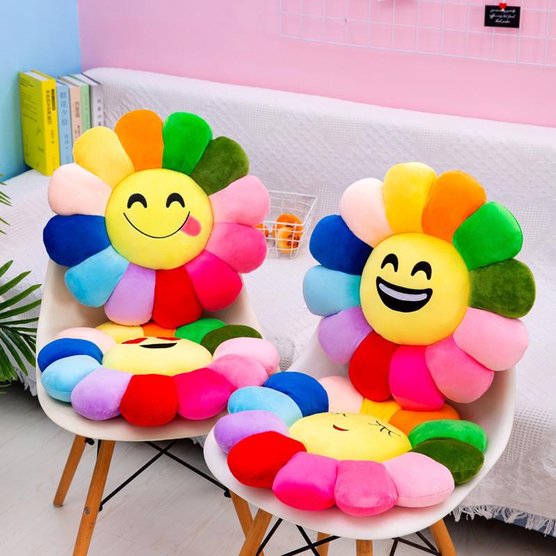 Colorful Sunflower Plush Cushion Smiley Face Pillow Ultra-soft Short Plush Pp Cotton