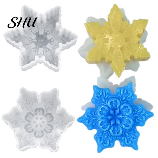 Epoxy Mold Soap Easy Demoulding Heat-Resistant Non-stick Mirrored DIY Silicone Christmas Snowflake Candle for Home Drip