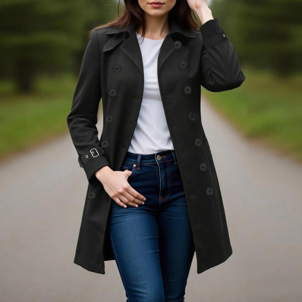 Damenmantel Zweireihig Lang Festlich Windbreaker Übermantel Herbst Winter Oberbekleidung