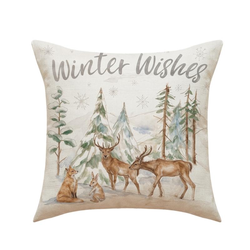 Decorative Animal Antler Cushions Cover 45x45cm Soft Cotton Linen Blend Pillowcase for Sofa Chair