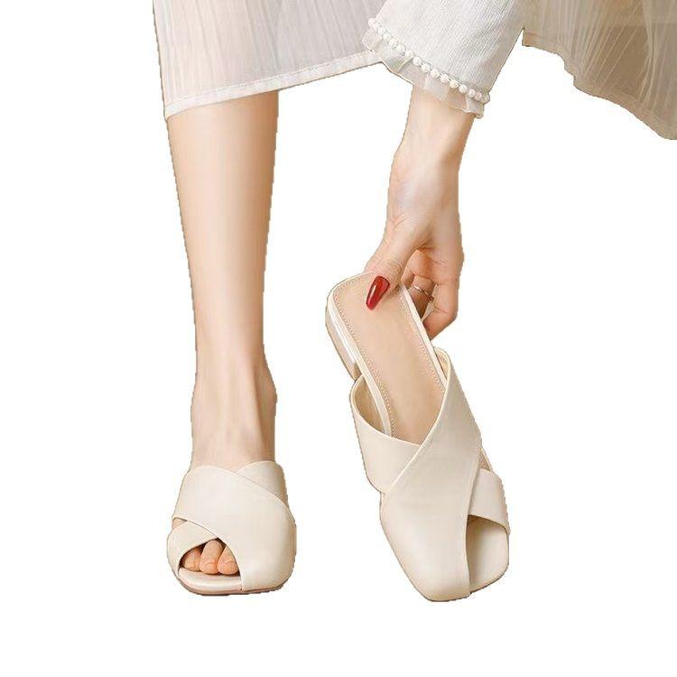 Soft-soled bag head slippers for women's outer wear 2025 new flat-bottomed lazy one-pedal comfortable maternity shoes are cool and half versatile