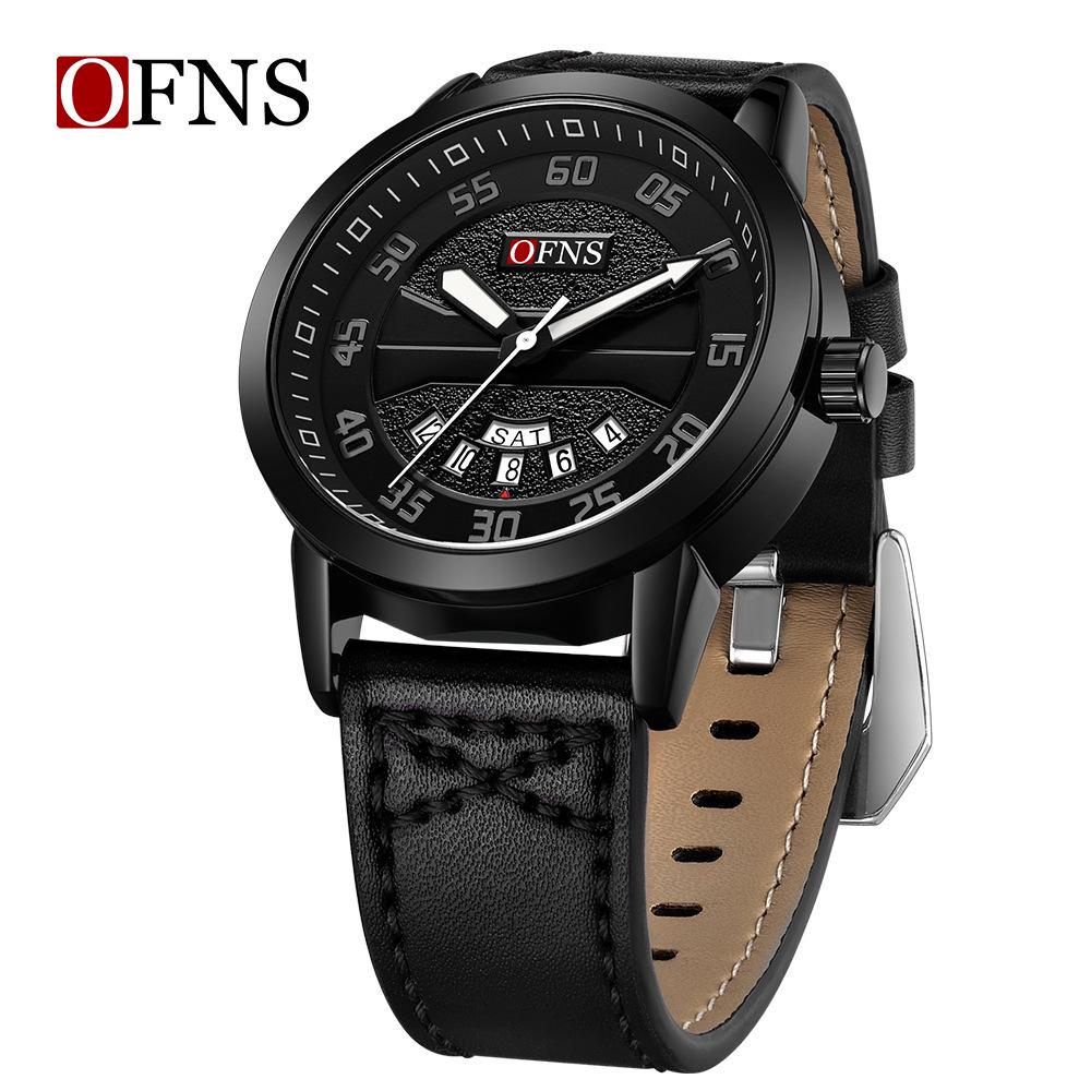 OFNS Men's Waterproof Quartz Watch with Double Calendar