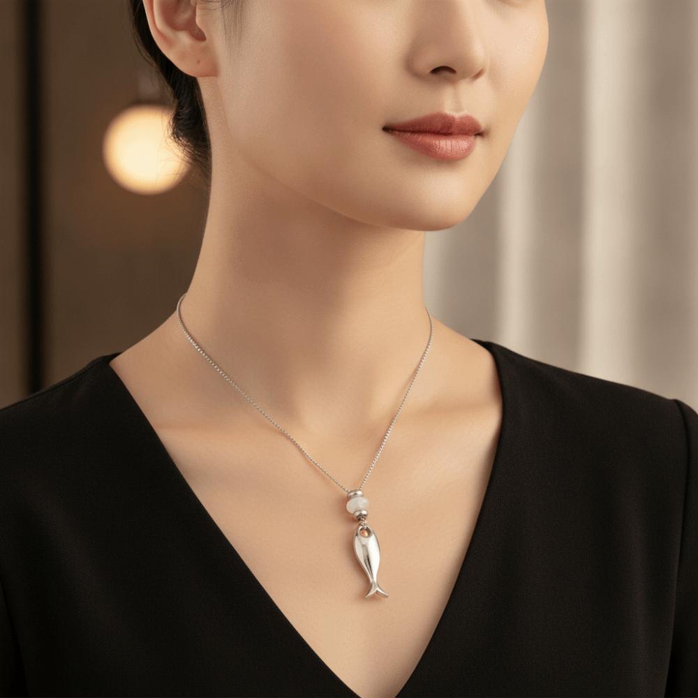 Natural Stone Fish Pendant Necklace Hypoallergenic Titanium Steel Chain Jewelry Lovers