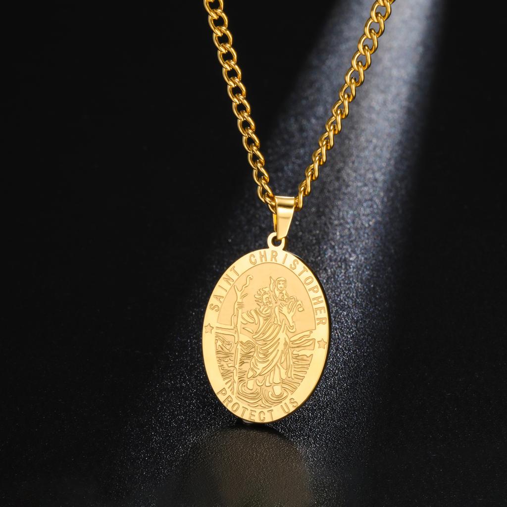 LIKGREAT Naszyjnik z wisiorkiem Świętego Krzysztofa dla Mężczyzn Kobiet Ochrona w Podróży Błogosławieństwo Katolski Amulet Prezenty Biżuteria ze Stali Nierdzewnej