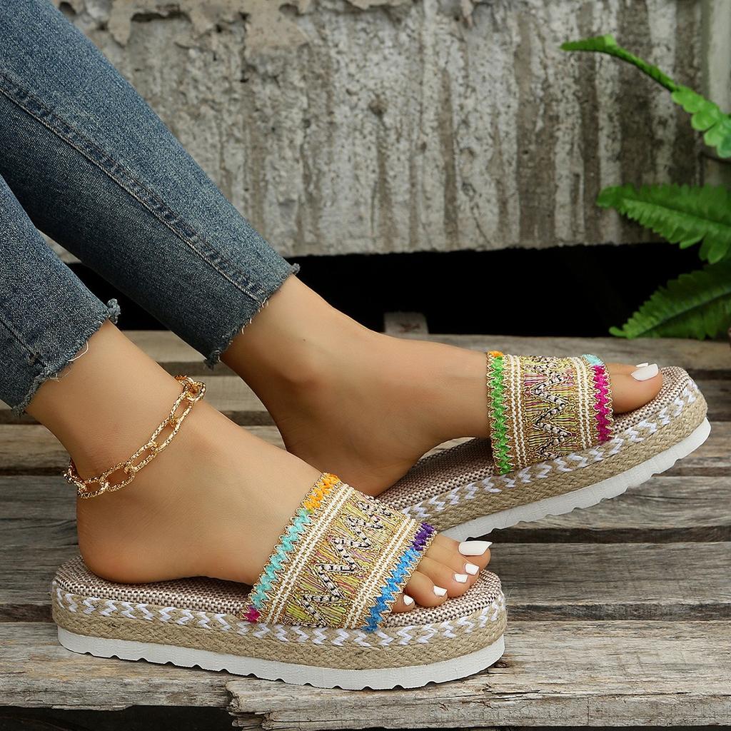 Ladies' Wedge Heel Sandals, Thick-soled Shoes Made of Woven Hemp Rope, and Comfortable Sponge Slippers