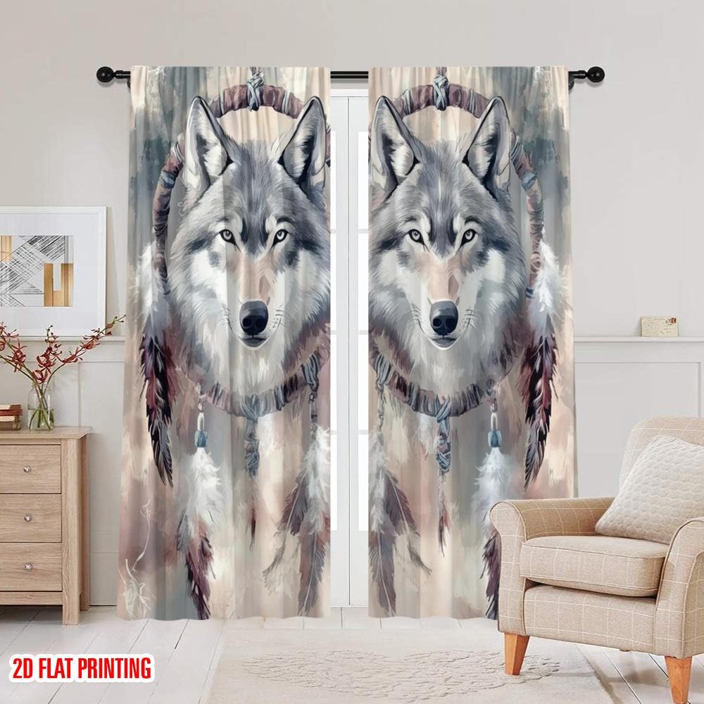 2 db, 2D síknyomtatás Mintás Függönyök Farkasok Álomfonó Sokoldalú Tartós Poliészter (rúd nélkül) Lakásdekoráció Használat Nappaliba