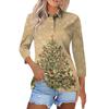 Women's Fashion Casual Lapel Short 3/4 Sleeve Christmas Print Shirt Women's Button Up Tops