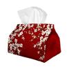 1pc Tissue Box Holder with Oriental Floral Pattern Design-White Cherry Blossom Red Bold,Durable Polyester,Ideal for Kitchen,Living Room,Bedroom,Bathro