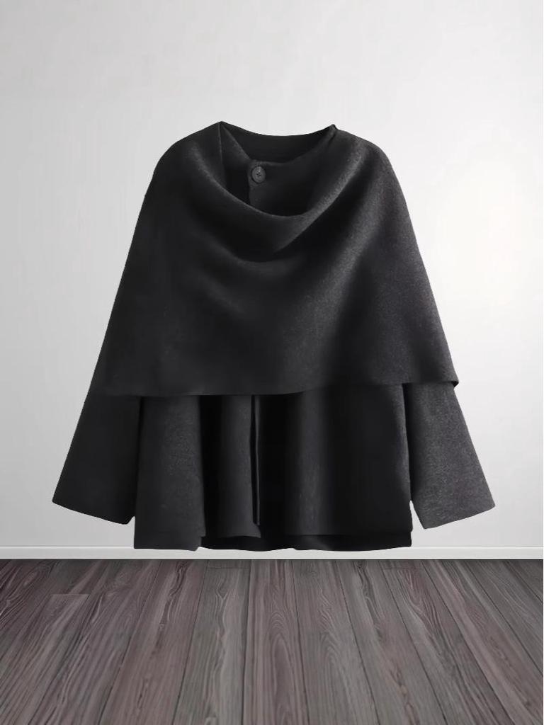 2024 Autumn/Winter Women's Asymmetrical Long-sleeve Knitted Scarf Coat - European/American Style, Solid Color, Fashionable Temperament