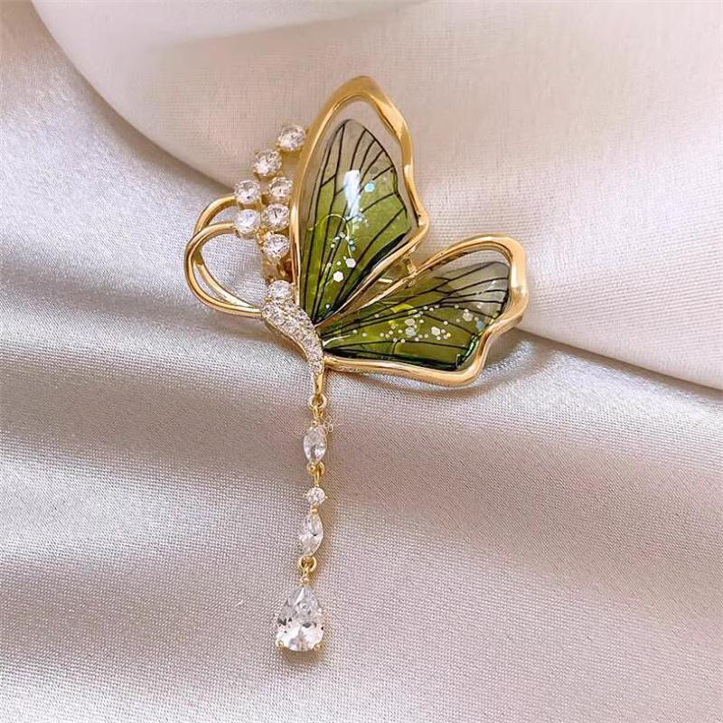 Translucent Light Luxury Premium Butterfly Fringe Brooch  Drop Pendant Butterfly Pin Temperament Premium Collar Pin