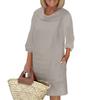 Women's Cotton And Linen Temperament Commuting Long Spliced Round Neck Casual Solid Color Dress