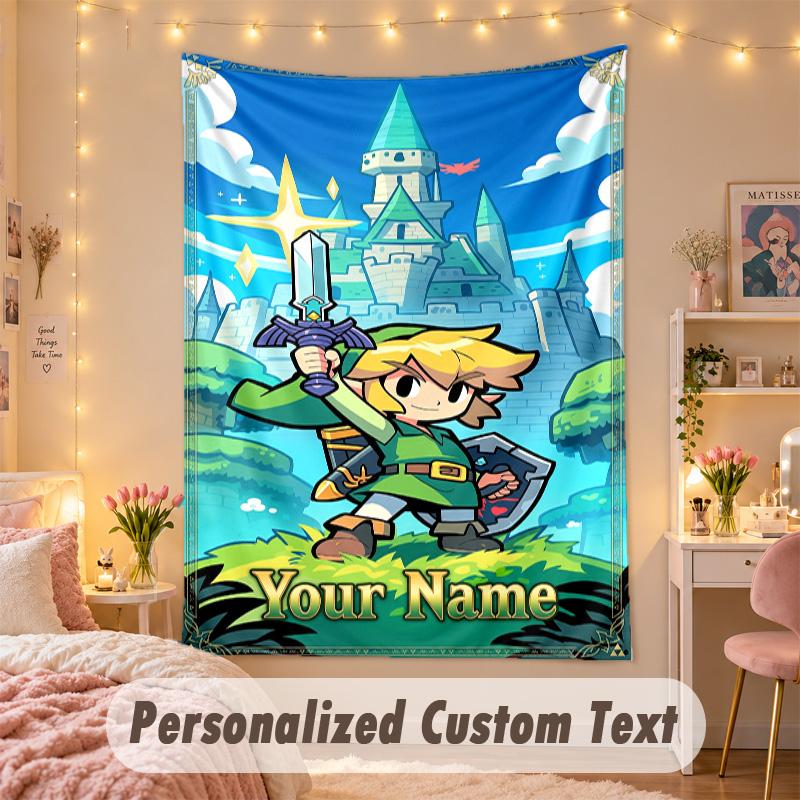 Custom Personalized Tapestry,Zelda Print Custom Name Text Wall Art Hanging for Bedroom