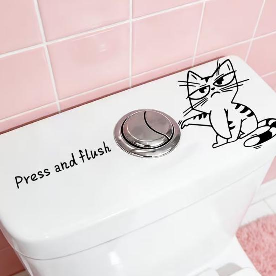 Cute Cartoon Animal Toilet Sticker Flush Please Toilet Tank Sticker Self-Adhesive PVC Bathroom Wall Decal for Washroom