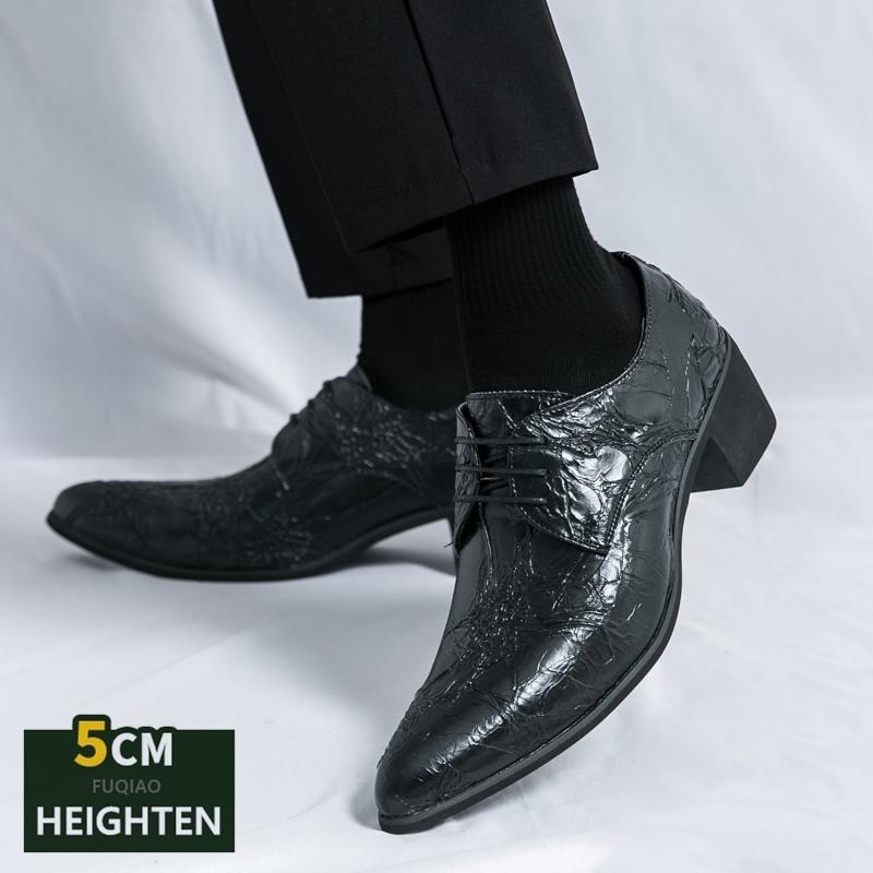 Vintage bronze Men's Formal Shoes Comfortable High Heels Dress Shoes Man Pointed-toe Party Leather Shoes For Men chaussure homme