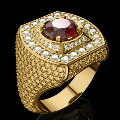 Luxusschmuck Neuer Herrenring, Vergoldeter Rubin Herrenring