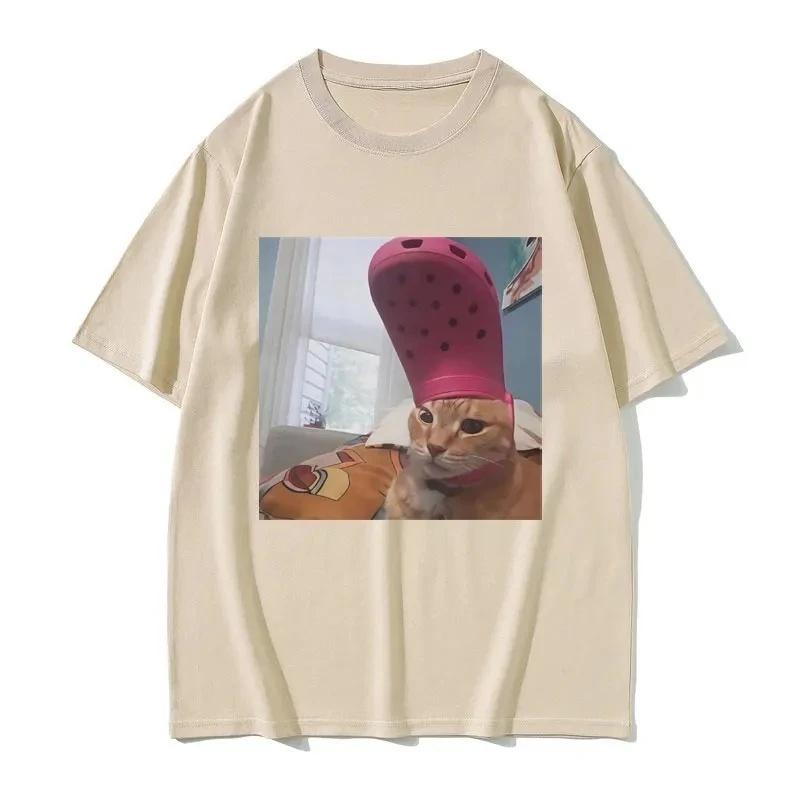 Sommer Neuestes Design Lustiger Katzenaufdruck Reines Baumwoll-T-Shirt Atmungsaktiv Bequem Modisch Trendiges Partner-Outfit Streetwear
