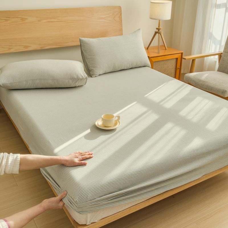 Luxury check style 100% Cotton Bed Sheet Fitted Sheet With Elastic Mattress Cover Couple Bed Linen Bedding Queen King Size