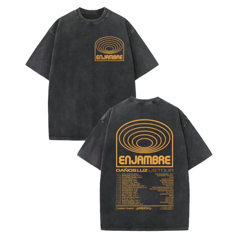 Vintage Washed Enjambre Band Merch Tshirts Harajuku Rock Pop Music Short Sleeve T Shirt Unisex Women Casual Fashion Loose Tshirt