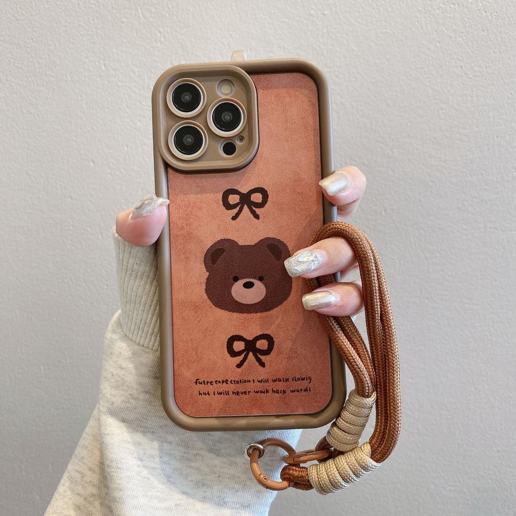 Niedliches Braun Hoch Bambus Geeignet für Apple 16PRO Cartoon Handyhülle Iphone15 Puppen Lanyard KT Katze Anti-Fall