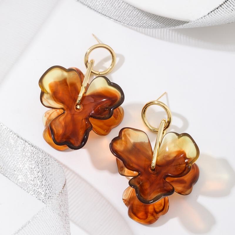 Retro Maillard Color Acrylic Flower Pendant Earrings for Women Elegant Fashion Party Gift Personalized Accessories