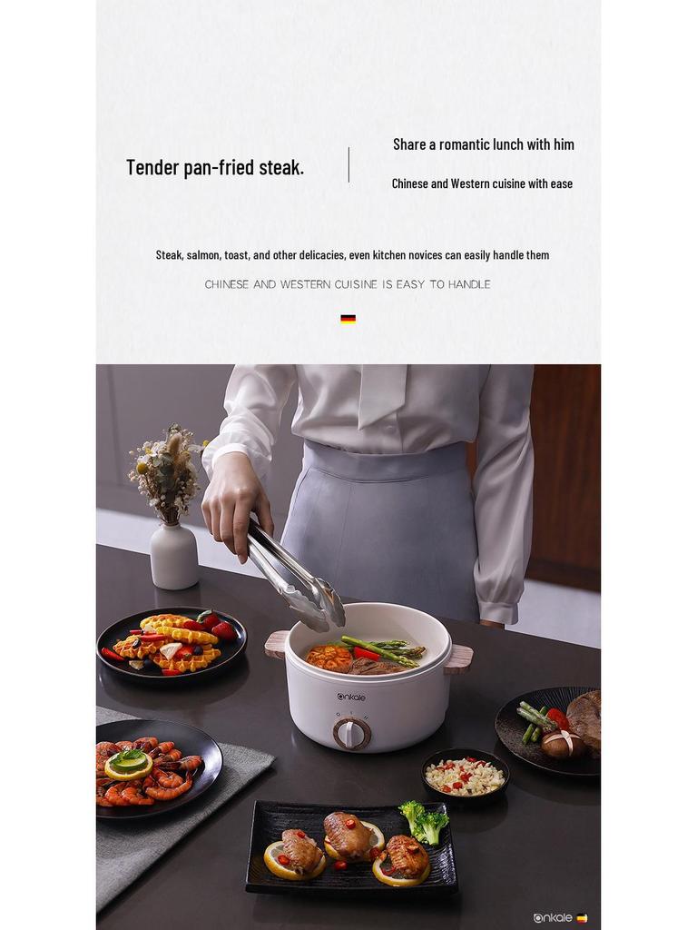 Multifunctional Electric Hot Pot: 1-2 Person Non-Stick Ceramic Glaze for Dorm Cooking and Quick Noodles.