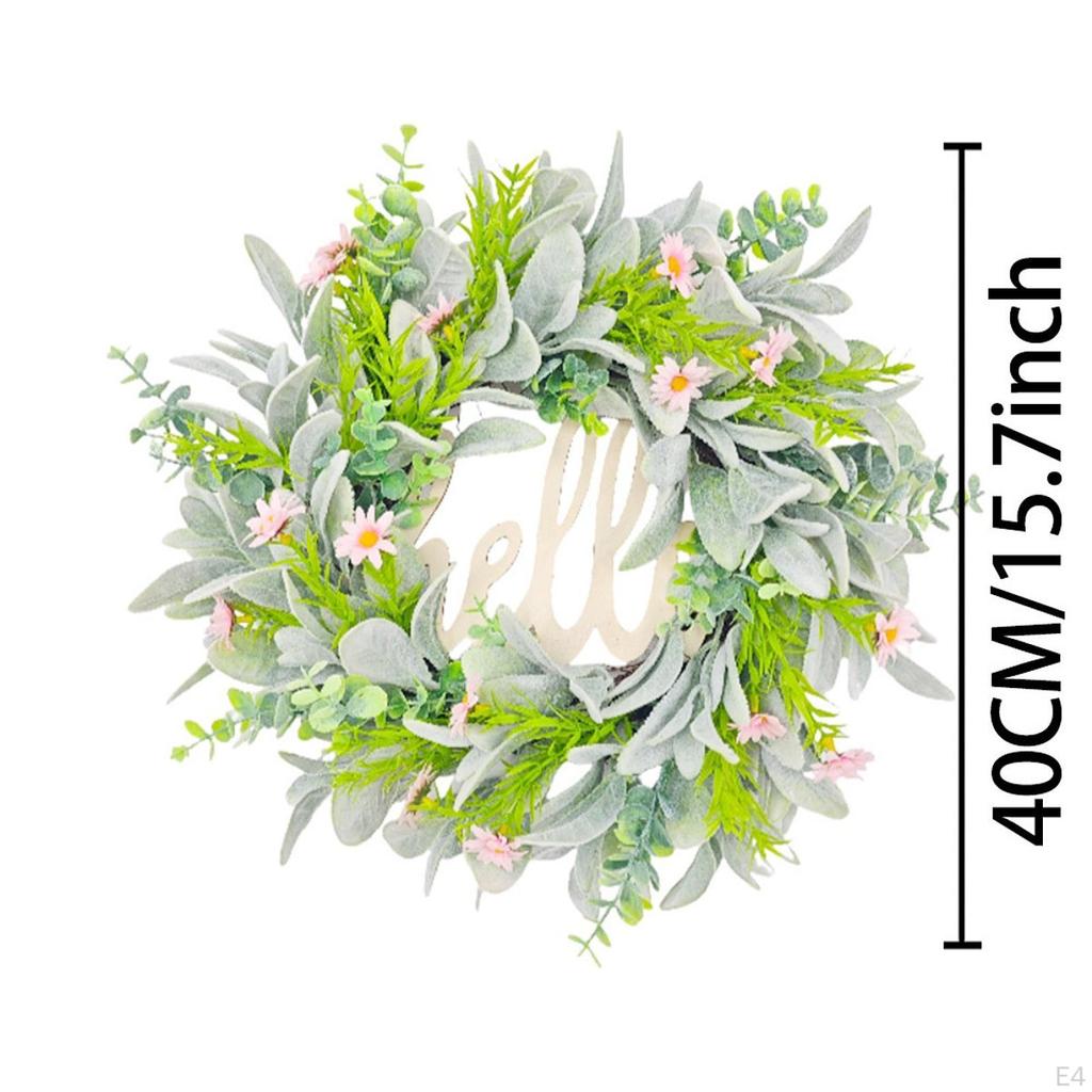 Hello Spring Wreath Artificial Flower Decorative Round Hanging Ornament Garland for Front