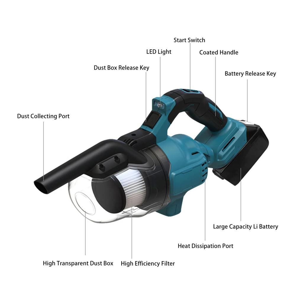 18V Car Vacuum Cleaner Cordless Vacuum Cleaner for BL18 Series Battery Powered 125AW Electric Cleaner Kit for Floor Carpet Car