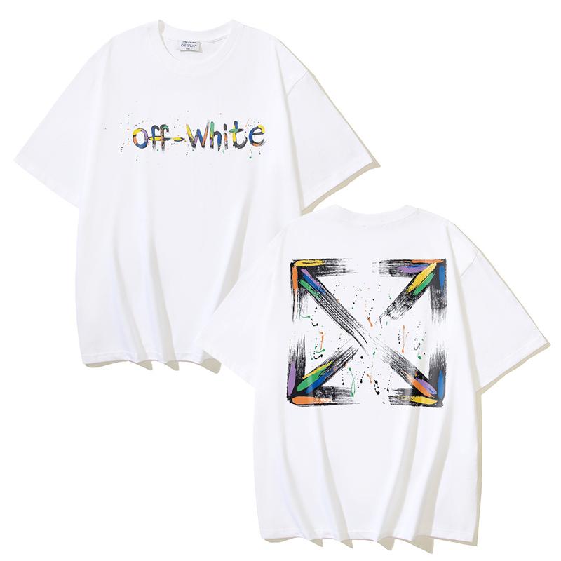Off-White 2025 Sommer Neues Pinsel Pfeil Tintenspritzer Muster Bedrucktes Kurzarm T-Shirt für Männer und Frauen