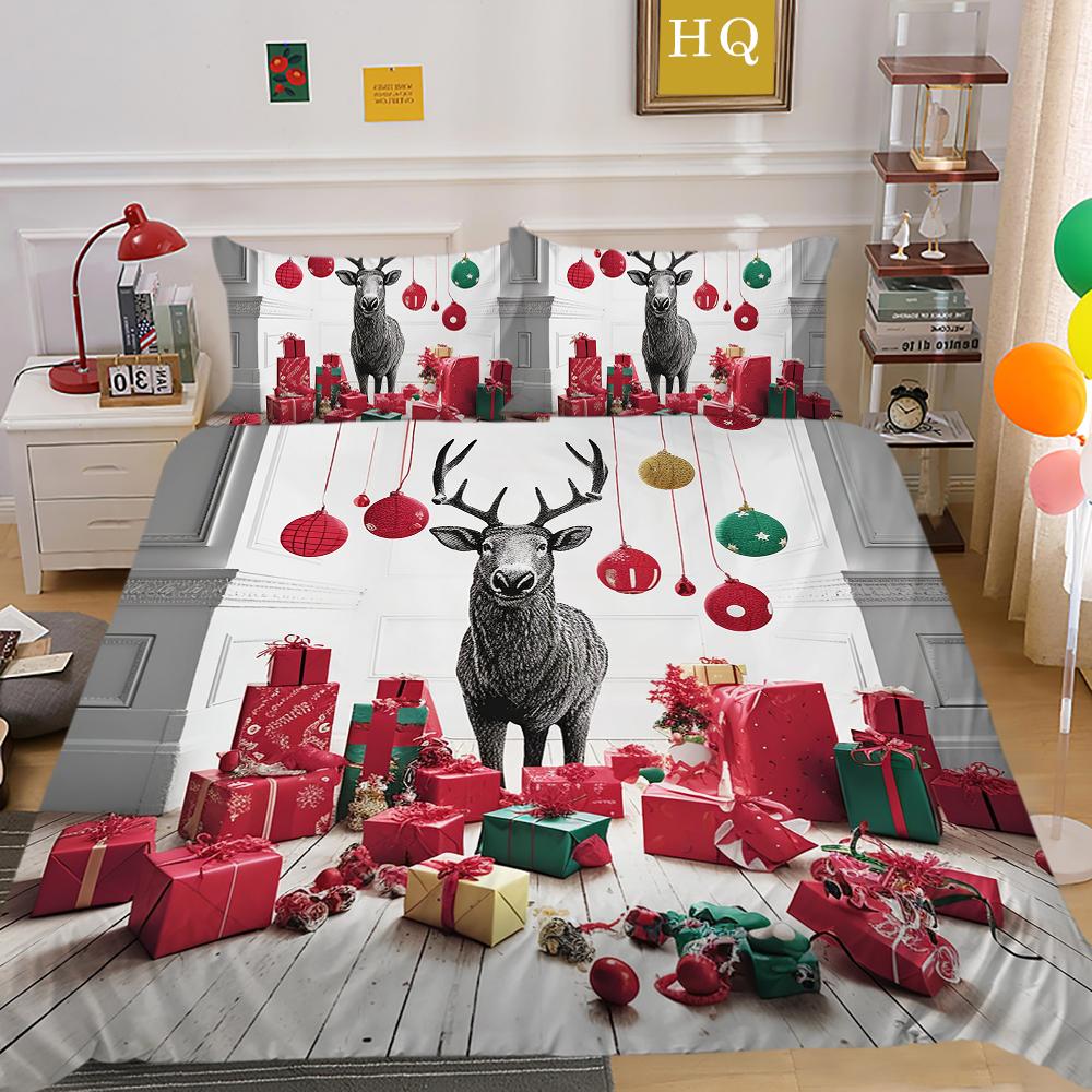 Kemila 3D Bedding Set Christmas Elk Pattern Duvet Cover Comforter Bed Linen Single Twin Full Queen Size Kids Girl Boys Gift Home Decor