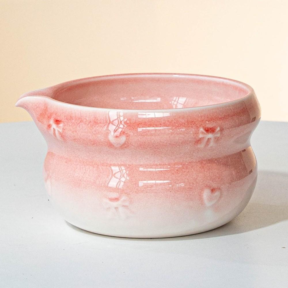 New Ceramic Matcha Bowl Gradient Color with Pouring Spout Matcha Whisk Holder Bowknot Reusable Matcha Making Kit Tea Lovers