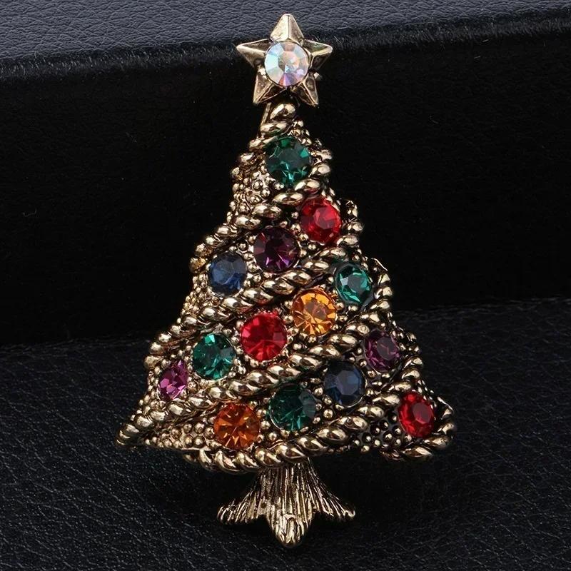 

Christmas Tree Shape Sparkling Brooch Vintage Green Rhinestone Plants Party Casual Brooch Pin Gift Accessories For Women золотой