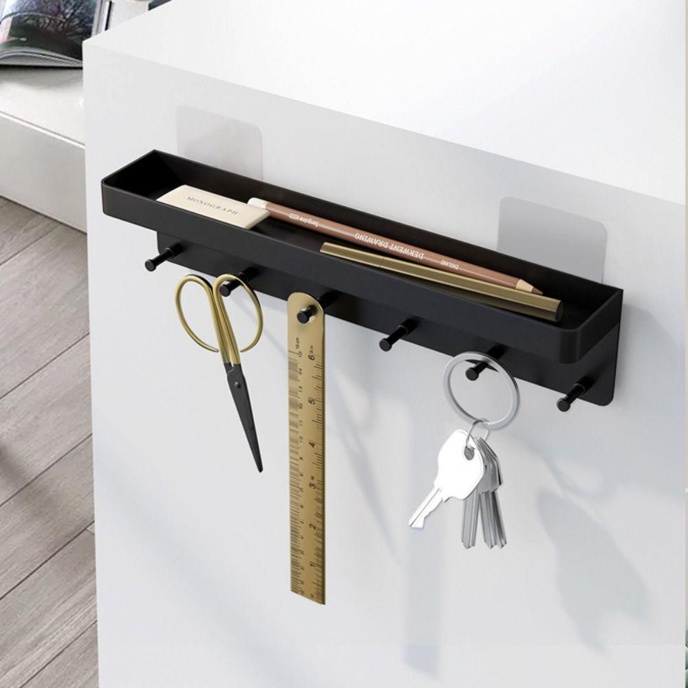 With 6 Hooks Key Holder No Punching Door Rear Shelf Tableware Hanger Key Storage Rack  Entryway