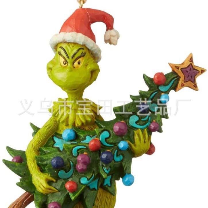 Christmas resin pendant Grinch green fur monster gift holding Christmas tree love doll Grinch pendant ornament