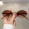 Vintage Oval Sun Glasses  New Stylish Metal Rim Gradient Shades Trendy Brand Design Fashion Green Outdoor Sunglasses