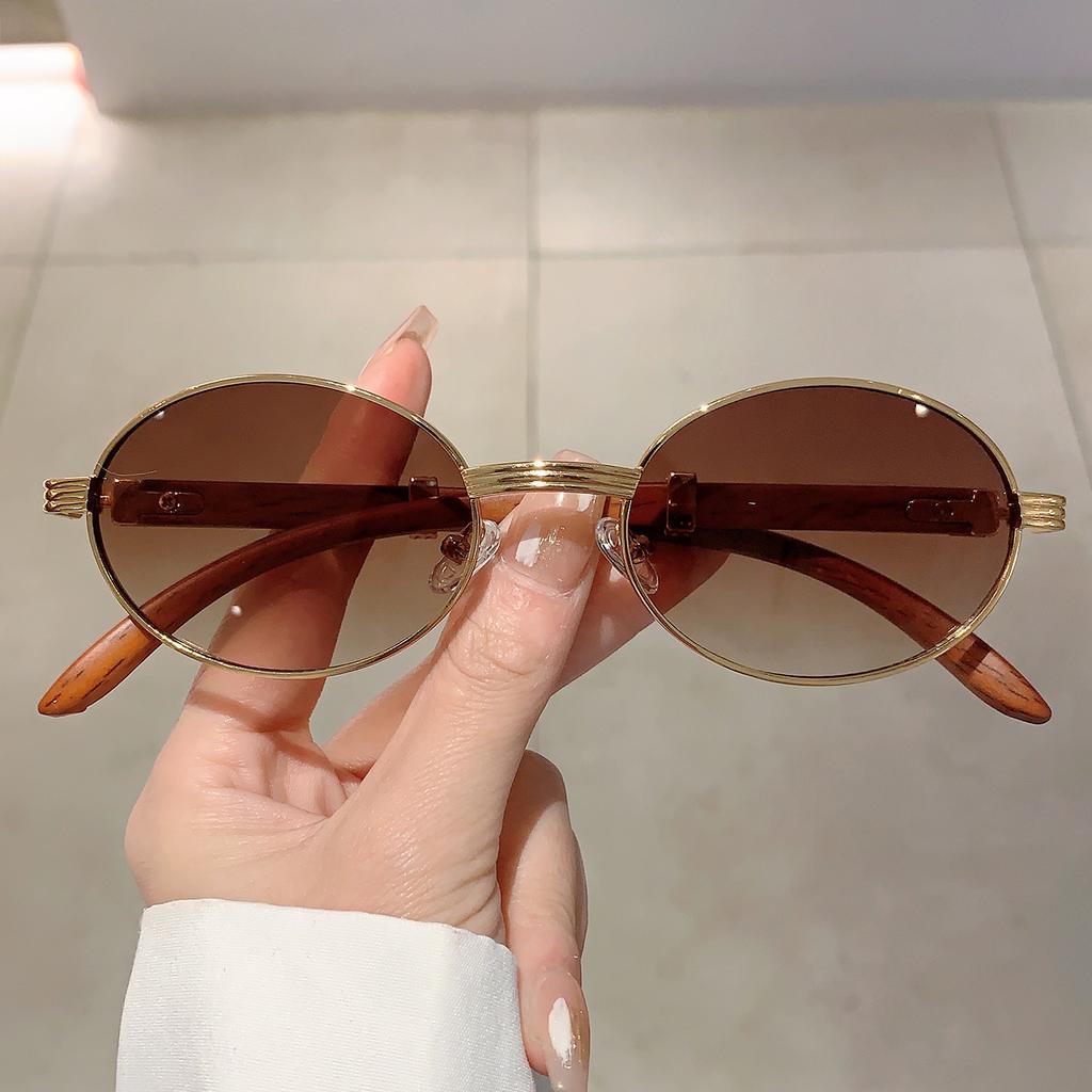 Vintage Oval Sun Glasses  New Stylish Metal Rim Gradient Shades Trendy Brand Design Fashion Green Outdoor Sunglasses