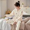 Quilted Long-Sleeve Kimono-Style Maternity & Nursing Pajamas - Warm Air Cotton Cardigan Homewear