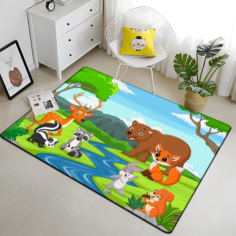 Cute Jungle Animal Carpet Area Rugs Anti-slip Doormat 3D Print Cartoon Animals Carpet for Living Room Bedroom Decor Child Gifts