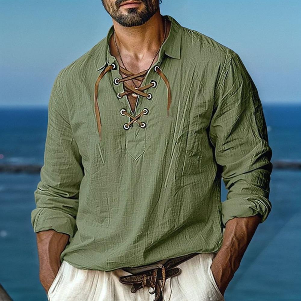 

Мужская рубашка из 100% льна с длинным рукавом и шнуровкой на шее, повседневная, весна-лето, дышащая, мужская одежда XXXL зелёный