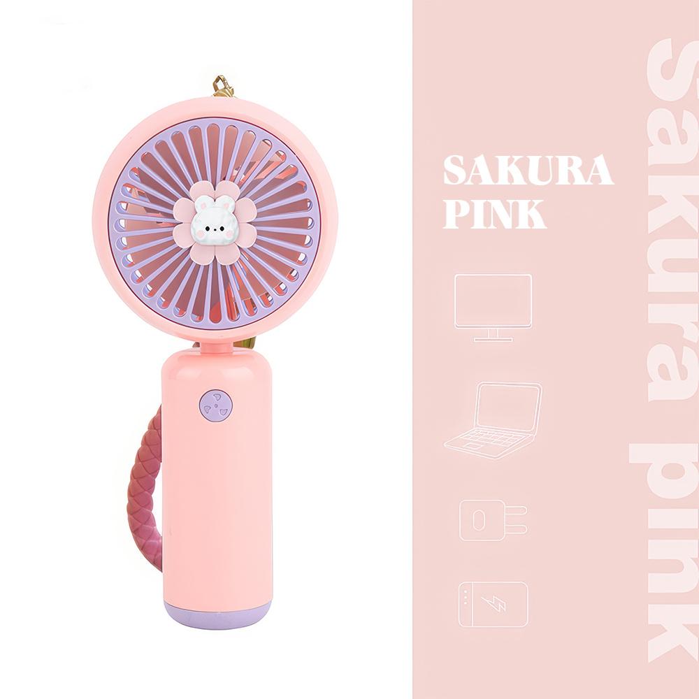 2024 New Handheld Charging Fan Cartoon Cute Small Student Charging Mini Fan with Wrist String Portable Pocket USB Fan Silent
