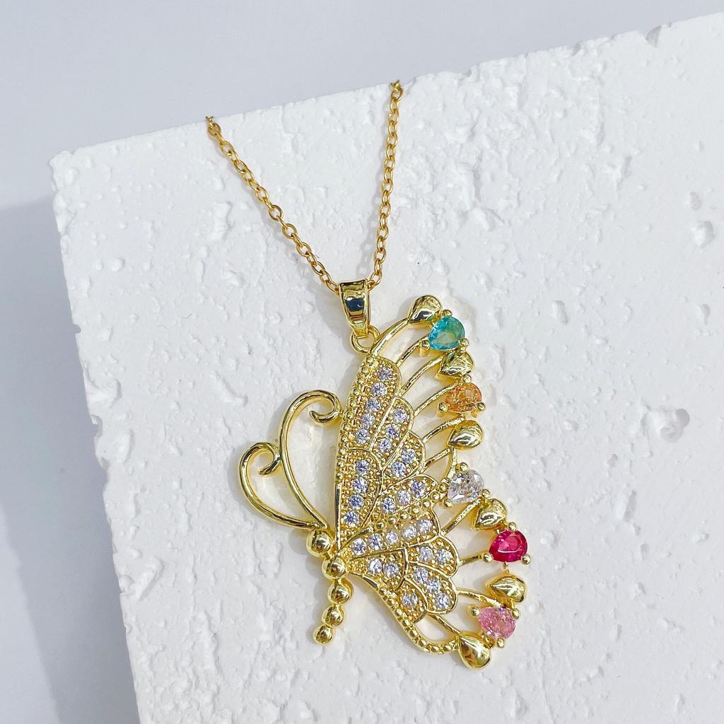 Personality Hip Hop Butterfly Necklace Color Zircon Unique Design Niche Fashion Pendant Jewelry For Young Women