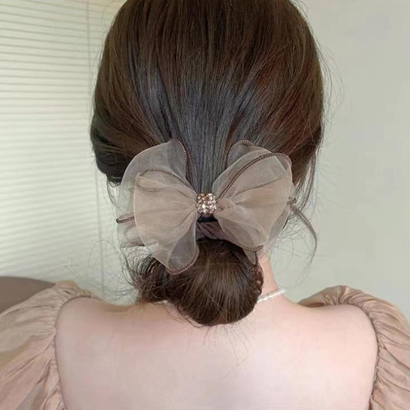 Mesh Bow Hair Ring Net Red 2022 New All-Match Simple Ins Temperament Ball Head Czech Drill Head Rope