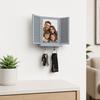 Key Holder with Hidden Storage Shelf, Mediterranean-Style Window Frame Photo Display Stand, Functional Entryway Organizer with Blinds Decor