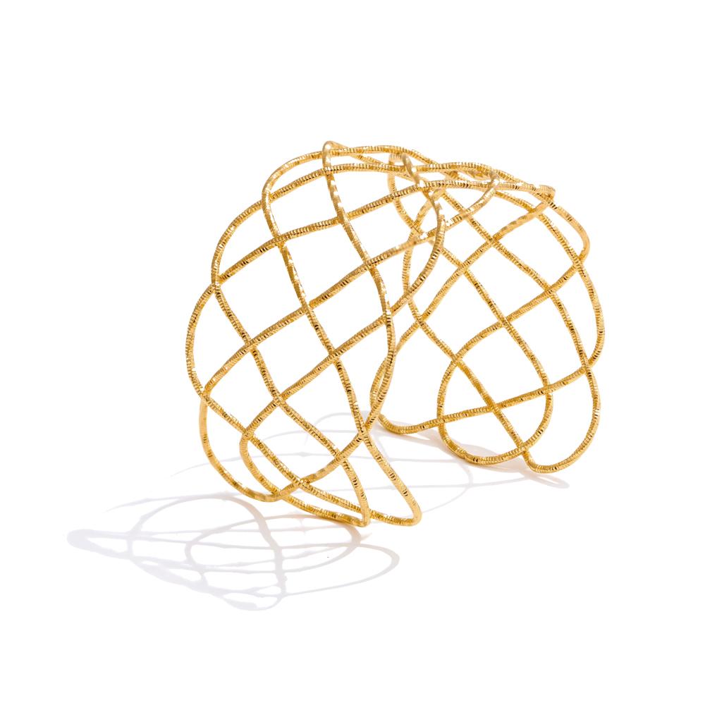 

Yhpup Fashion Stainless Steel Braided Hollow Large Wide Cuff Bracelet Bangle PVD Gold Color Personalized Jewelry Accessories