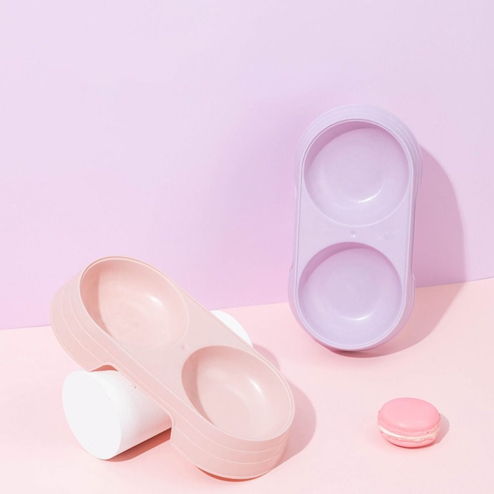 Portable Plastic Candy Color Dog Food Tray Cat Feeding Bowl Cat Drinking Bowl Cat Double Bowl