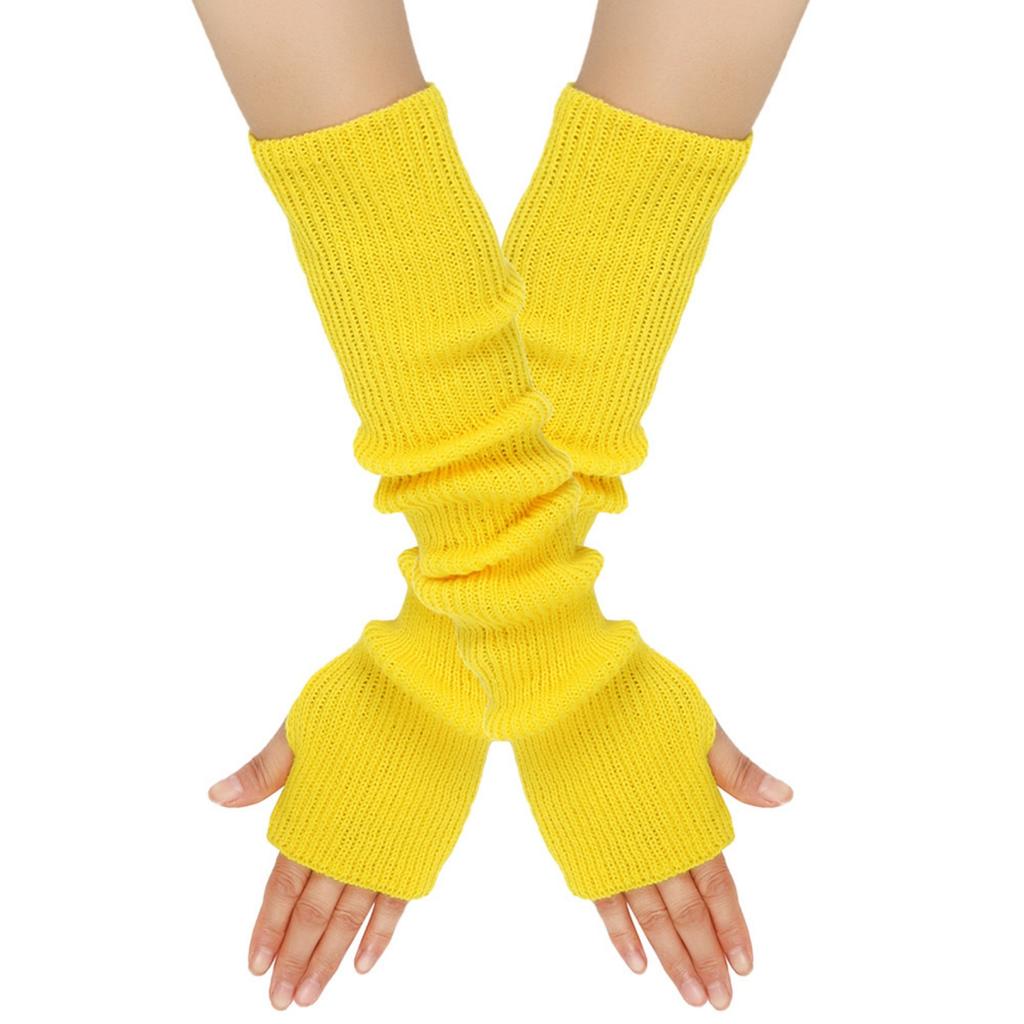 Women's Winter Warm Wool Gloves, Fingerless Long Sleeves, Solid Color, Extended Gloves