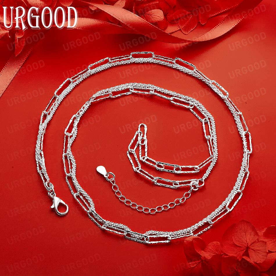 925 Sterling Silver Double-Layer Paperclip Necklace - Banquet Gift Jewelry 50cm
