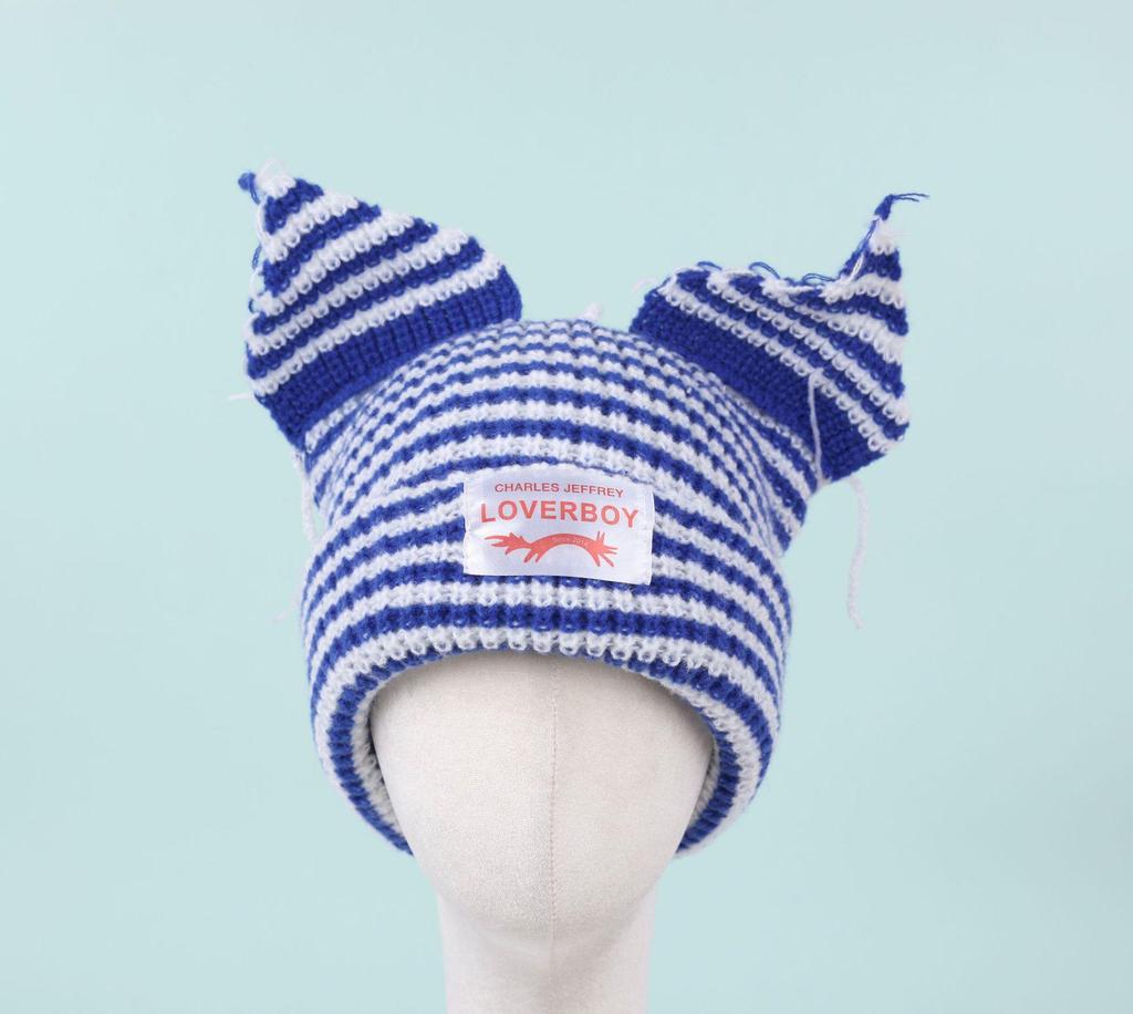 Striped Cat Ear Knit Wool Hat: Autumn/Winter Fashion for Couples