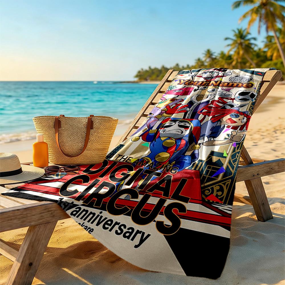 Digital Circus Personalized Text Beach Towel Quick-Dry Soft Microfiber Perfect for Traveling Yoga Camping and Swimming
